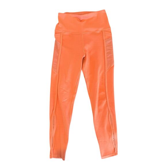 BSP Women’s Orange Cropped Leggings Medium High Waist Mesh Side Workout Pants - Picture 2 of 8